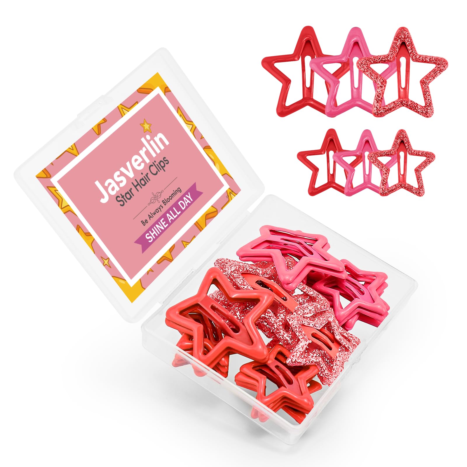 JASVERLIN front pack of 36 red star clips, convenient set for styling