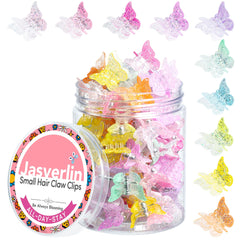JASVERLIN front packaging showing 50 colorful butterfly clips and storage box for organized use