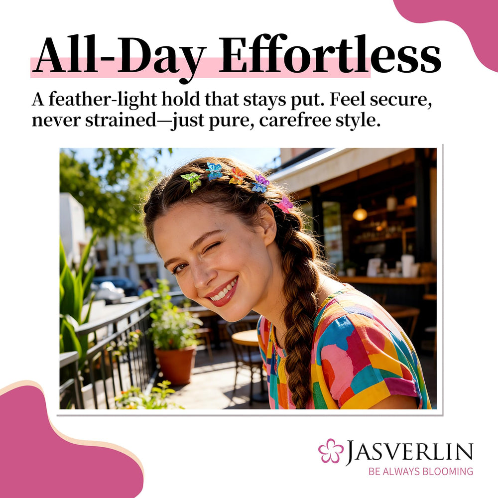 JASVERLIN securing bangs in hair to show gentle hold and styling benefit