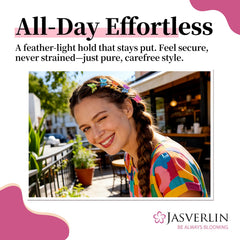 JASVERLIN securing bangs in hair to show gentle hold and styling benefit
