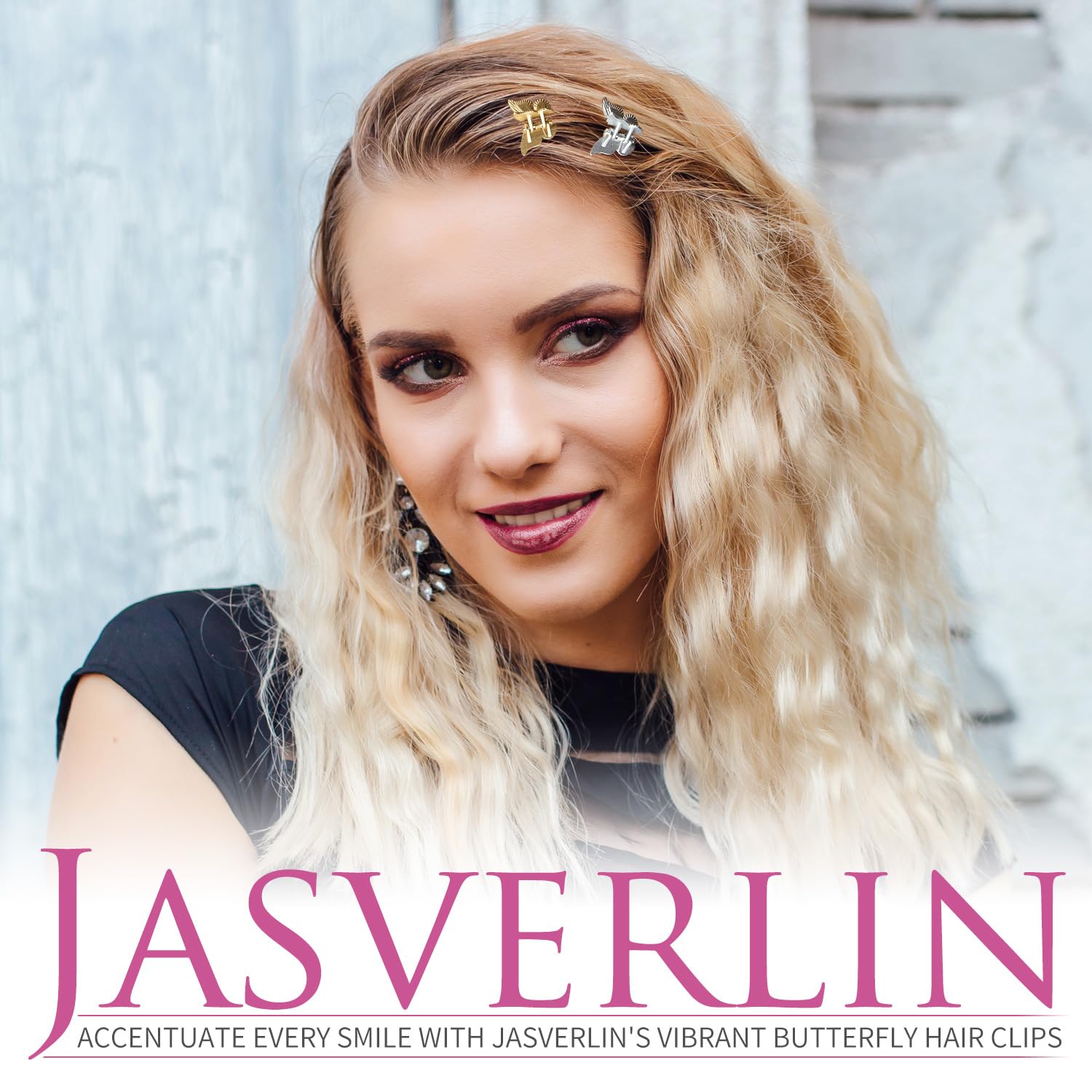 JASVERLIN clips styled in festival hair, sparkly accents for party-ready looks
