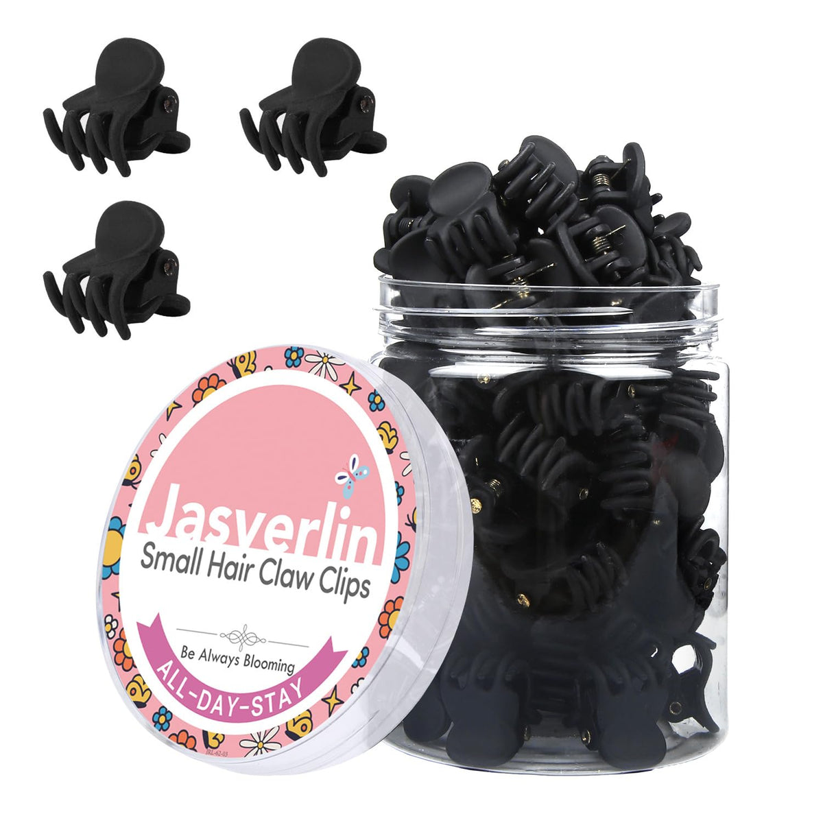 JASVERLIN matte black mini claw clips front pack showing quantity and compact benefit