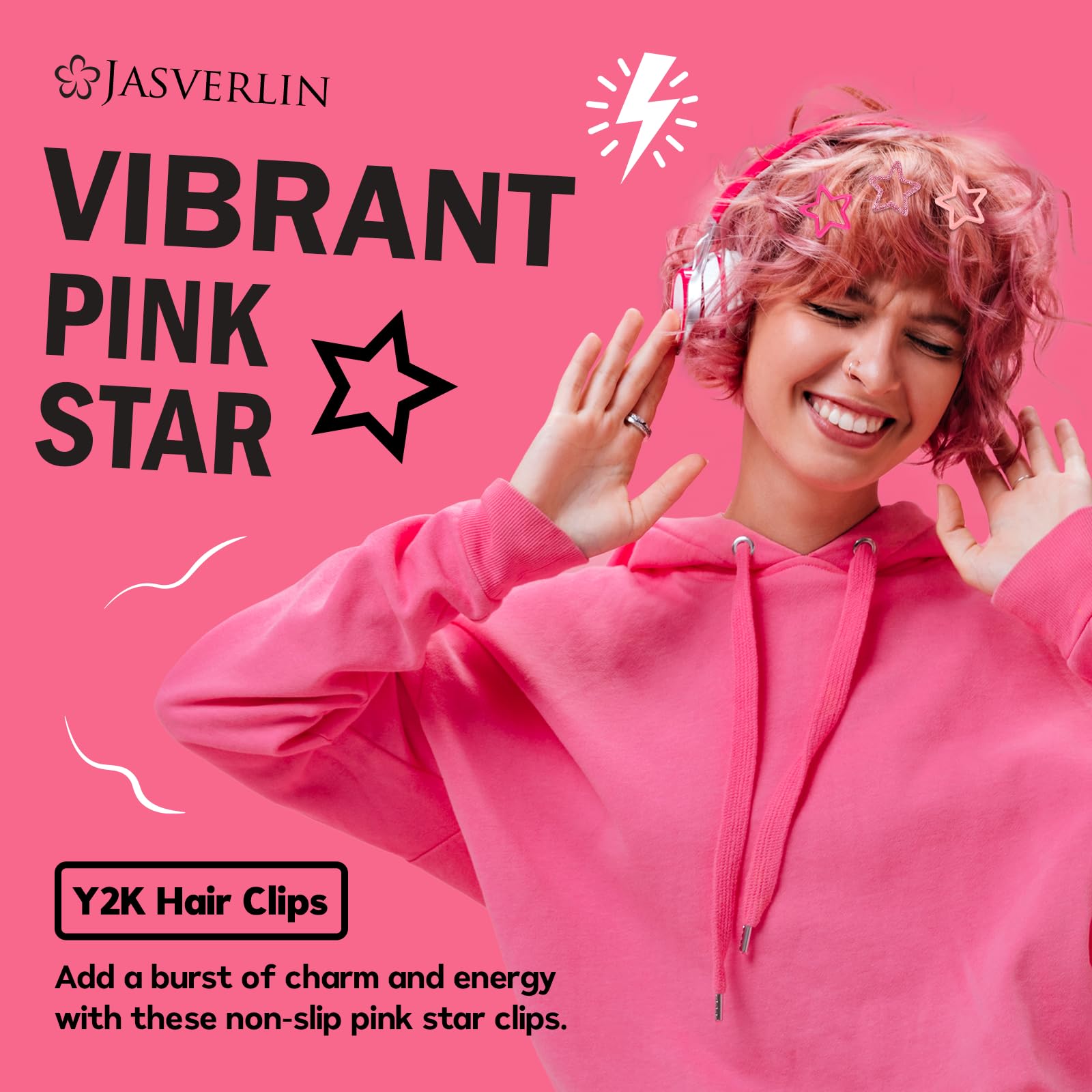 JASVERLIN glitter pink clip texture highlighting sparkle and durable finish
