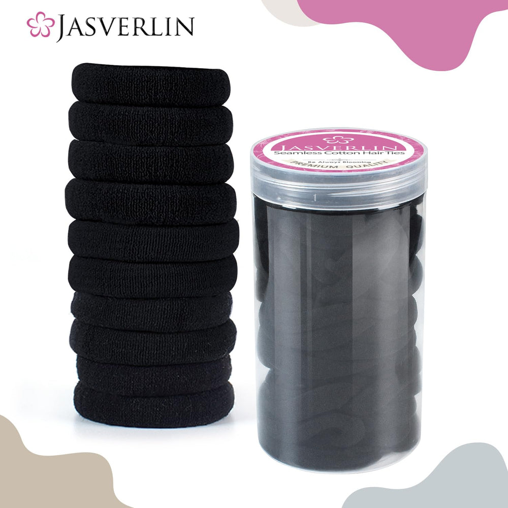 JASVERLIN hair ties stored on bathroom vanity for easy everyday reach