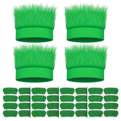JATEBI front view of four green hairy headbands showing full set and packaging benefit visibility