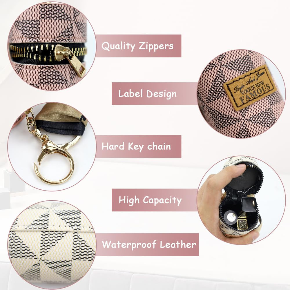 Jaxbo gold keychain detail clipped to pouch showing sturdy attachment and polish