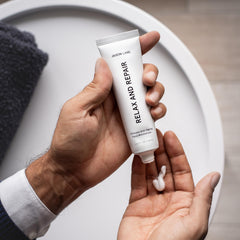 JAXON LANE application on male face showing quick absorption and smoothing