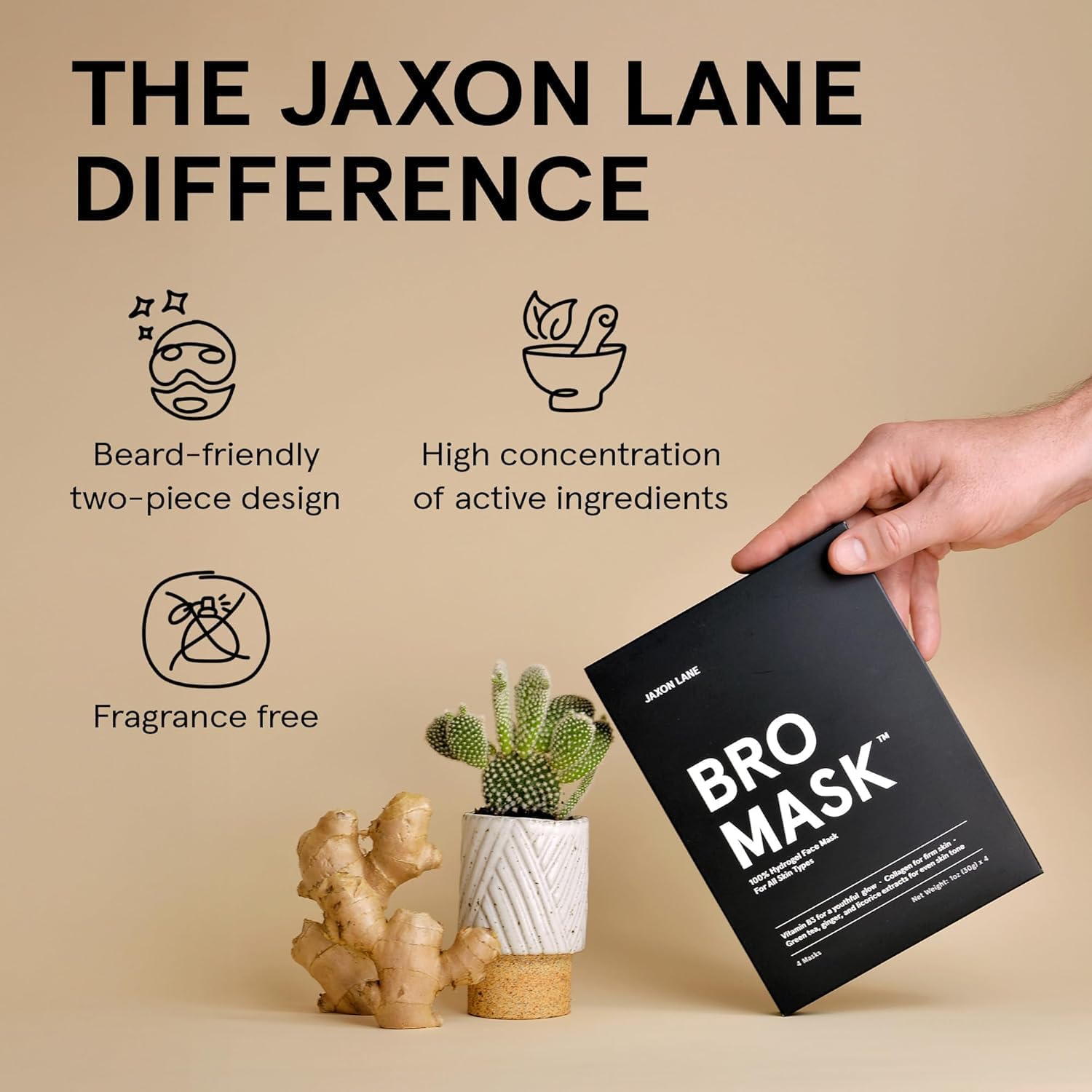 JAXON LANE ingredient lineup with collagen, hyaluronic acid, vitamin C for brighter skin