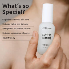 JAXON LANE ingredients label showing vitamin C niacinamide and hyaluronic acid benefit