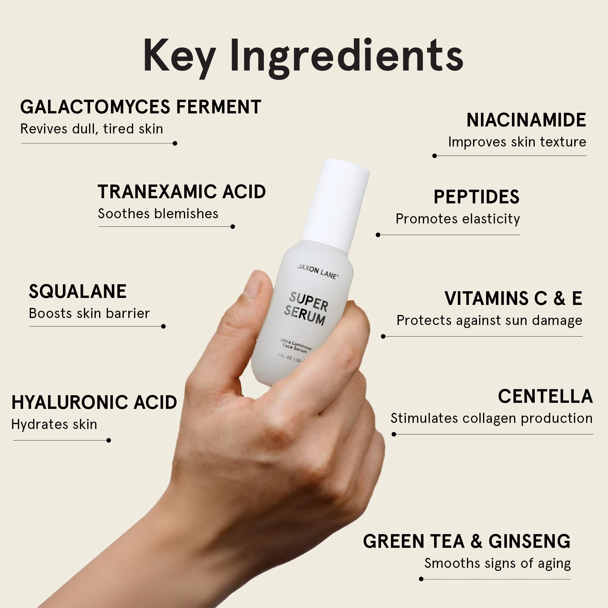 JAXON LANE texture close-up of serum consistency showing lightweight absorption benefit