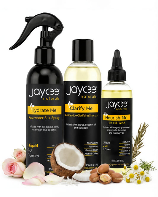 Jaycee Naturals kit front packaging showing all three products for easy routine