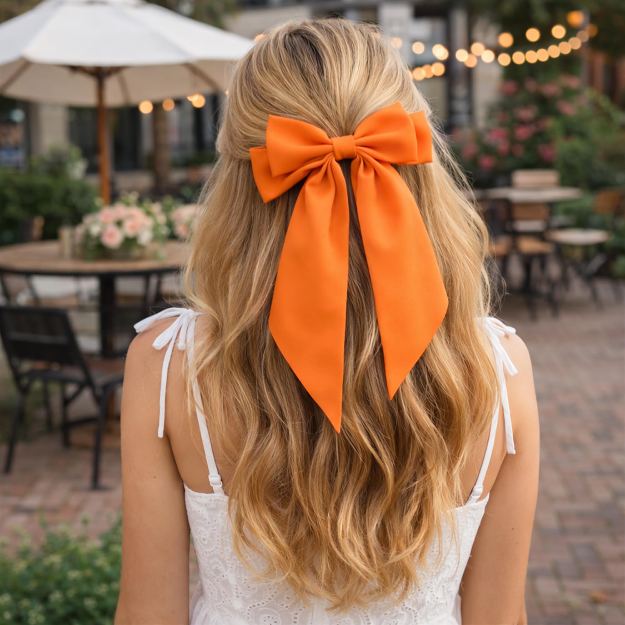 JazSwirl neon bow worn in ponytail showing eye-catching movement benefit