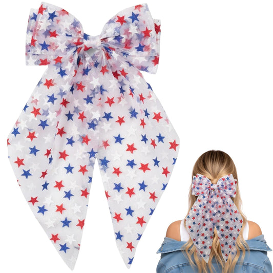 JazSwirl front view flag hair bow showing patriotic design and wearable volume