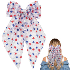JazSwirl front view flag hair bow showing patriotic design and wearable volume