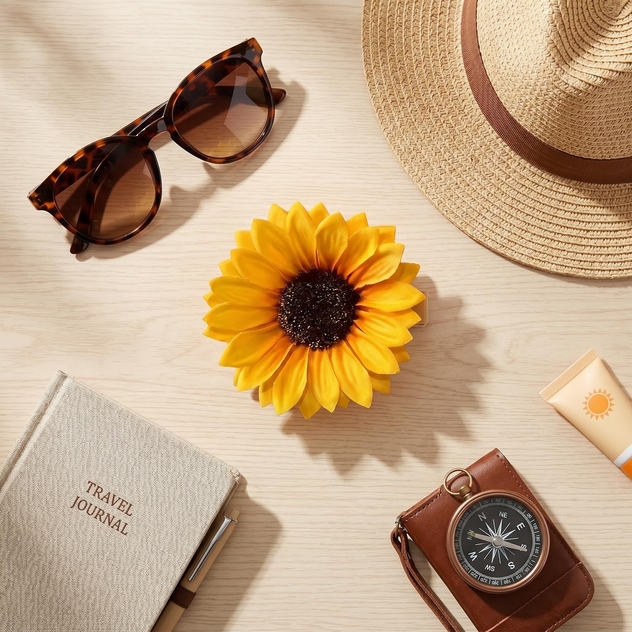 JazSwirl sunflower clips neatly packed in pouch for travel-ready protection