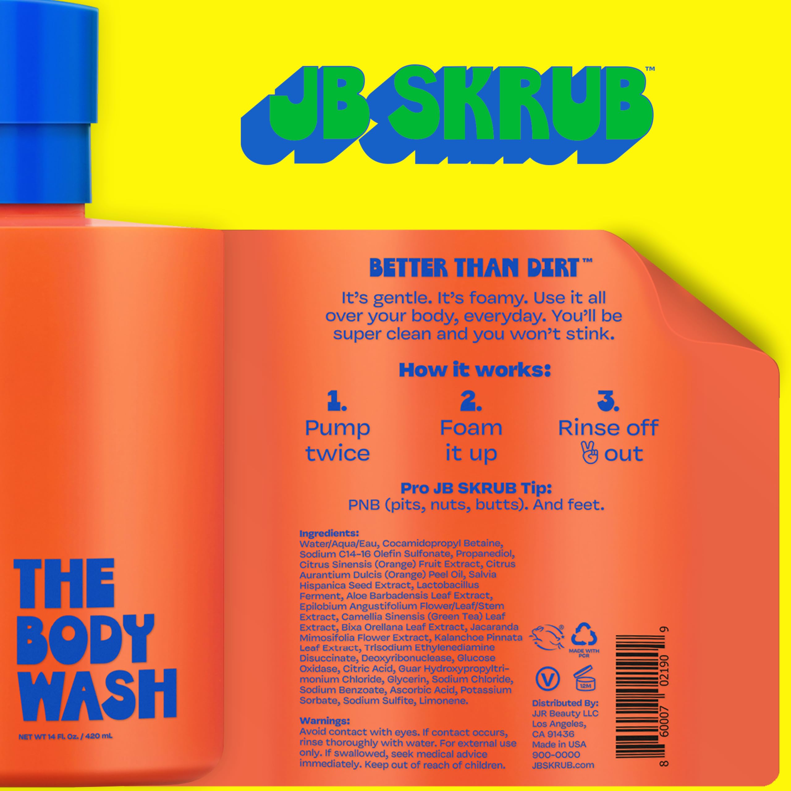 JB SKRUB body wash used under shower controls body odor