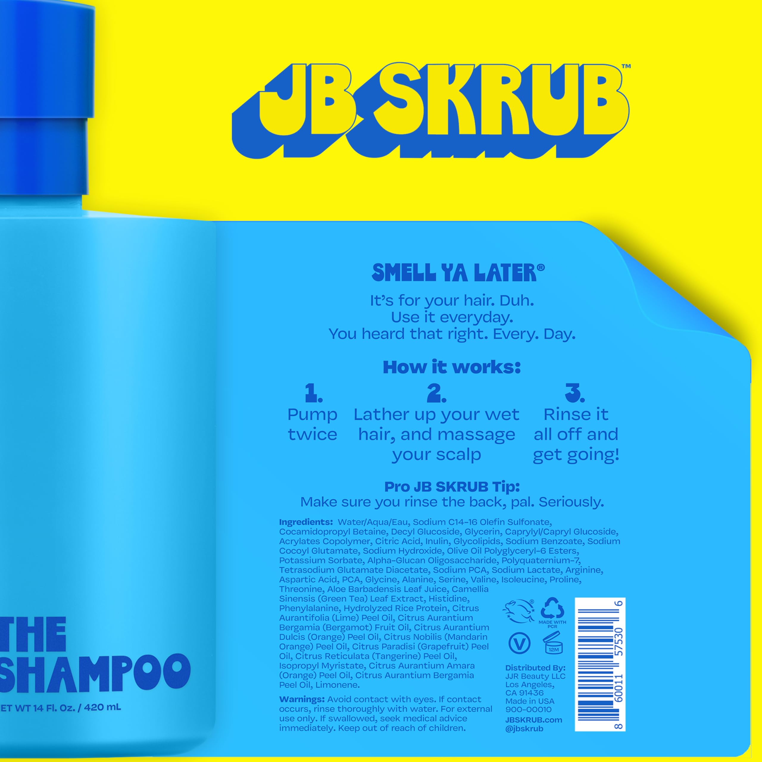 JB SKRUB shampoo poured onto hand for manageable styling