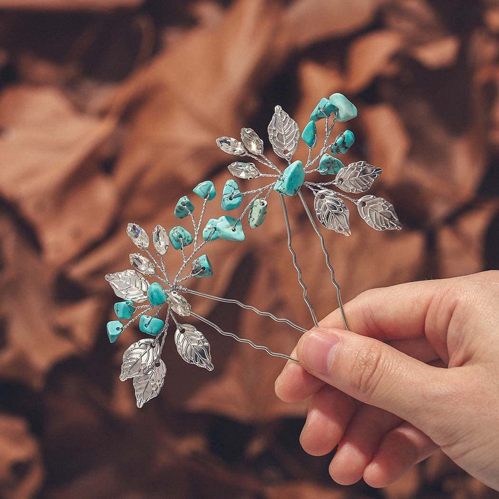 JEAIRTS front view of turquoise hair pins showing elegant packaging and appeal