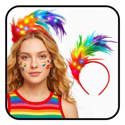 JEAIRTS front view rainbow feather headband showing vivid colors and design benefit