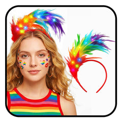 JEAIRTS front view rainbow feather headband showing vivid colors and design benefit