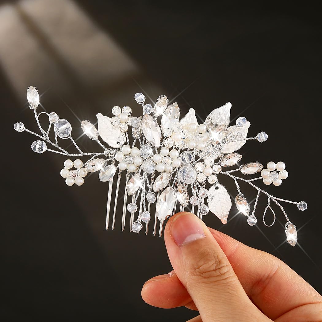 JEAIRTS front view silver crystal comb showing elegant bridal sparkle and secure hold