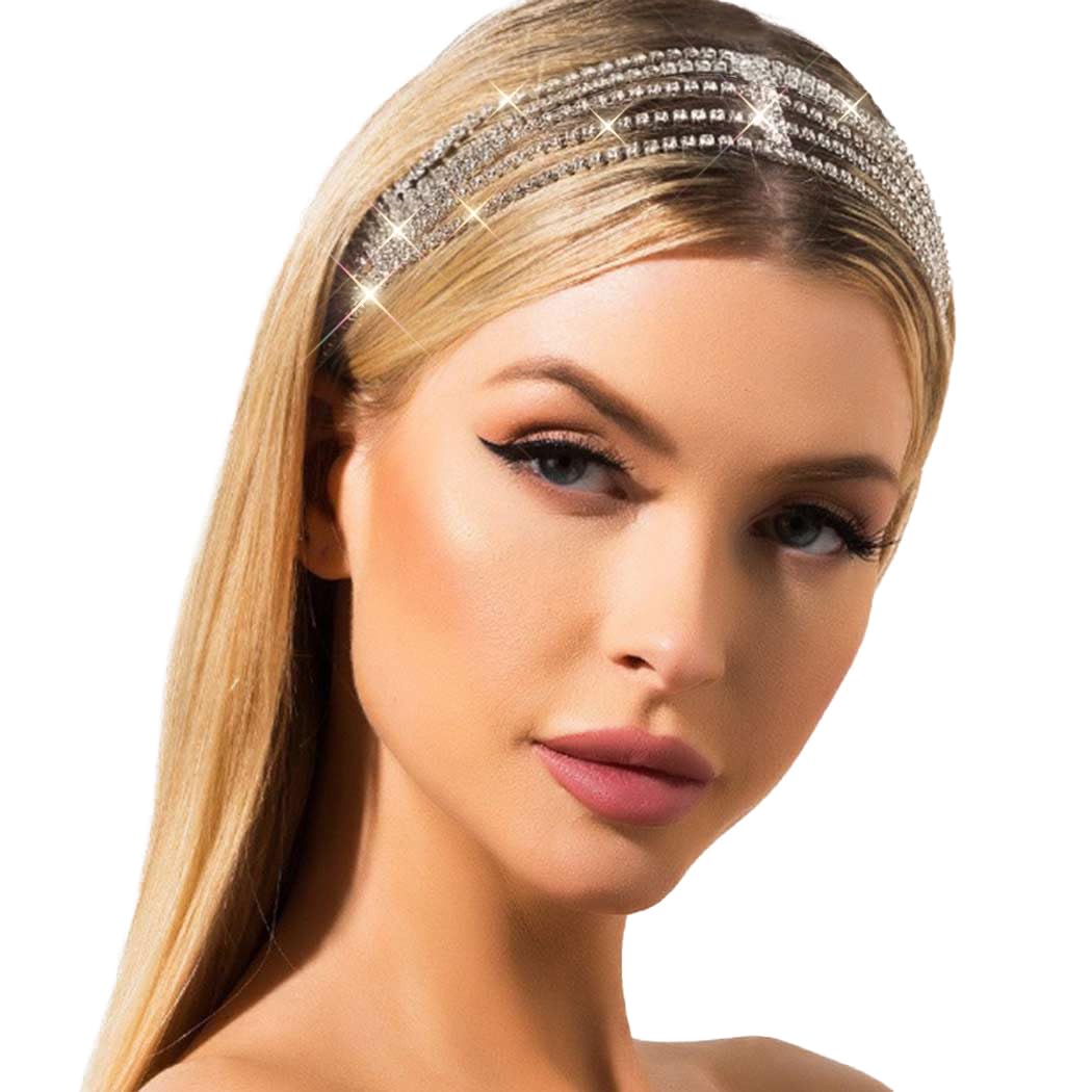 JEAIRTS front view silver rhinestone headchain showing elegant sparkle and fit