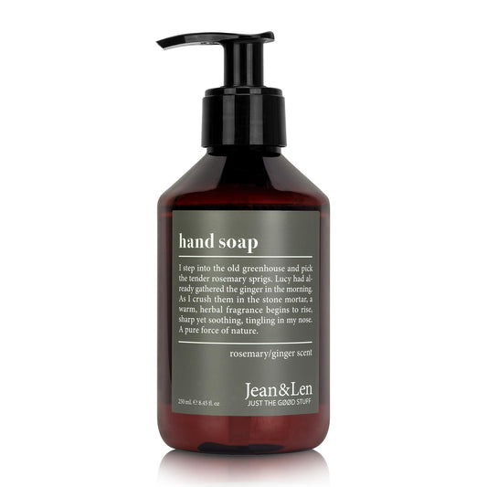 Jean & Len front pump bottle showing elegant design and easy dosing