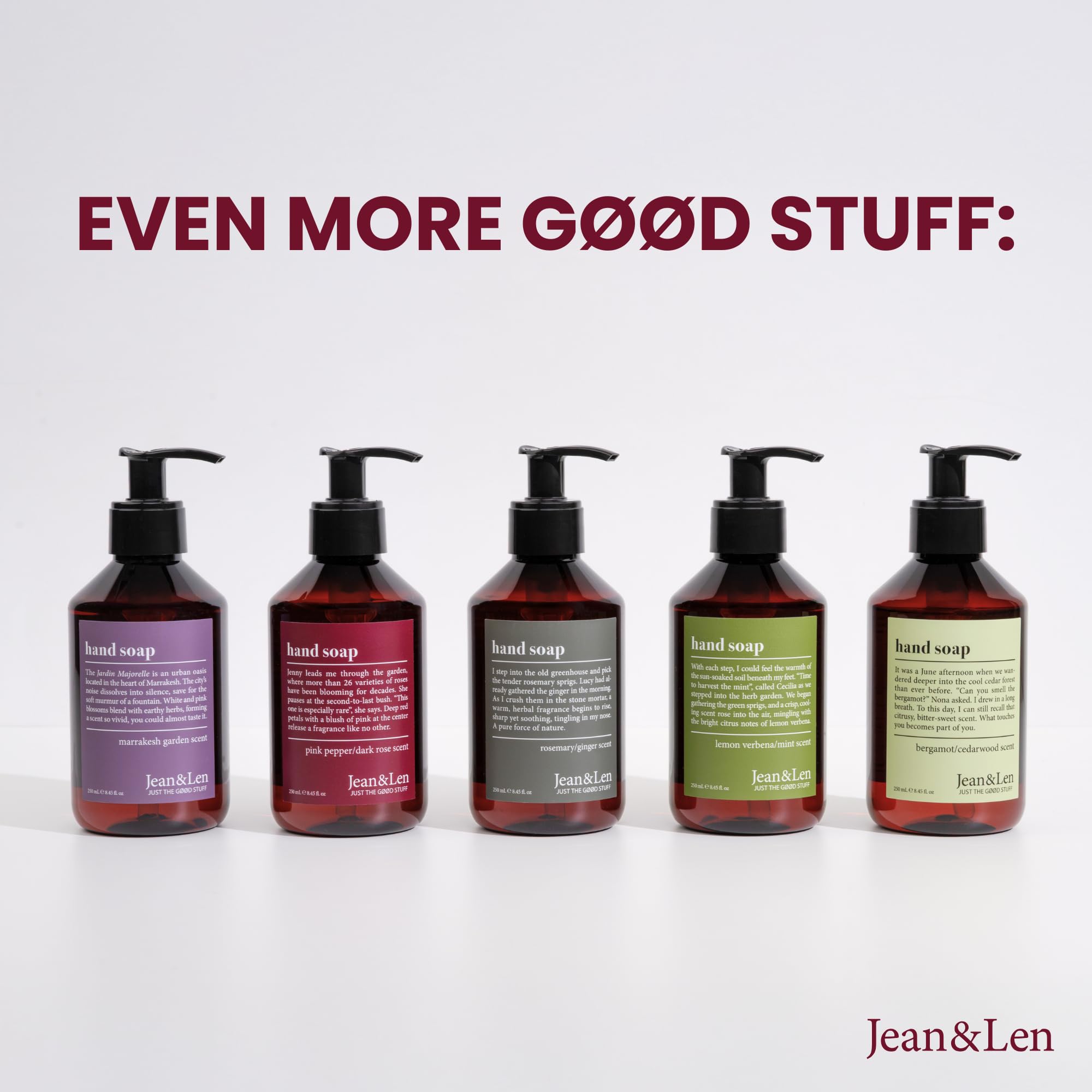 Jean & Len bottle styled with roses, fragrance-forward gift presentation