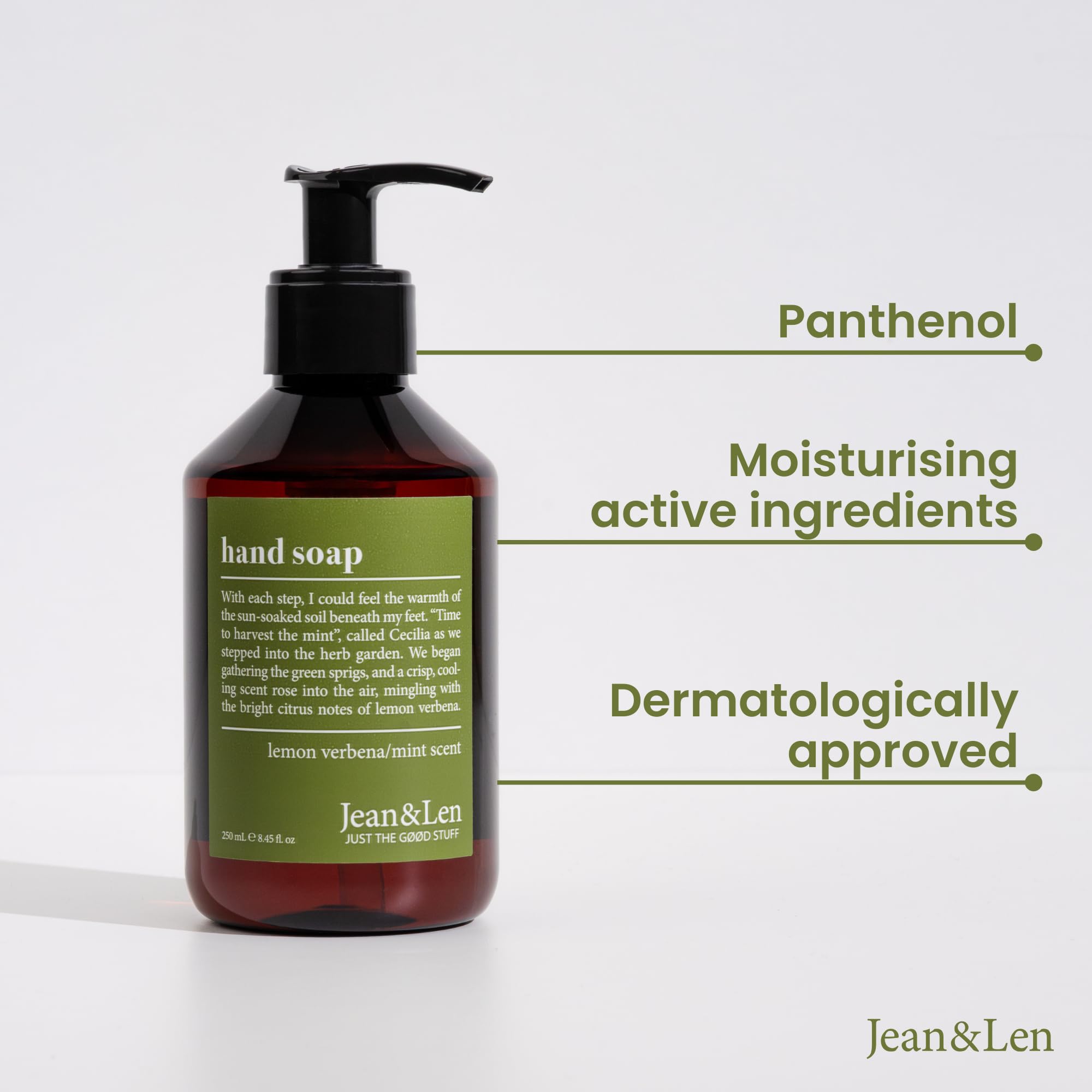Jean & Len pour and foam showing gentle lather for quick cleansing