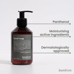 Jean & Len pump dispensing liquid soap for hygienic, controlled use