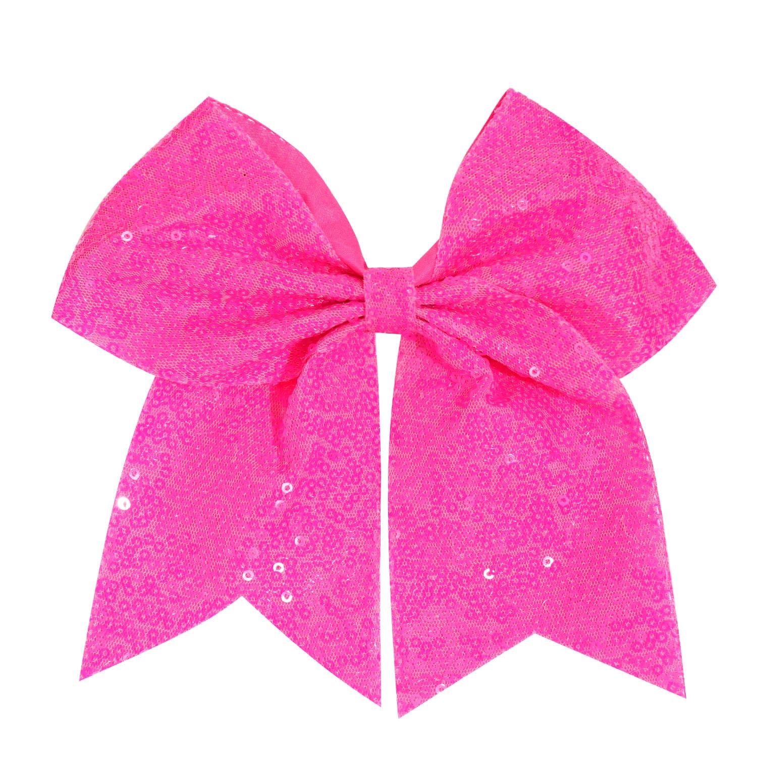 Jeffan bright pink cheer bow front view highlighting sparkle and size