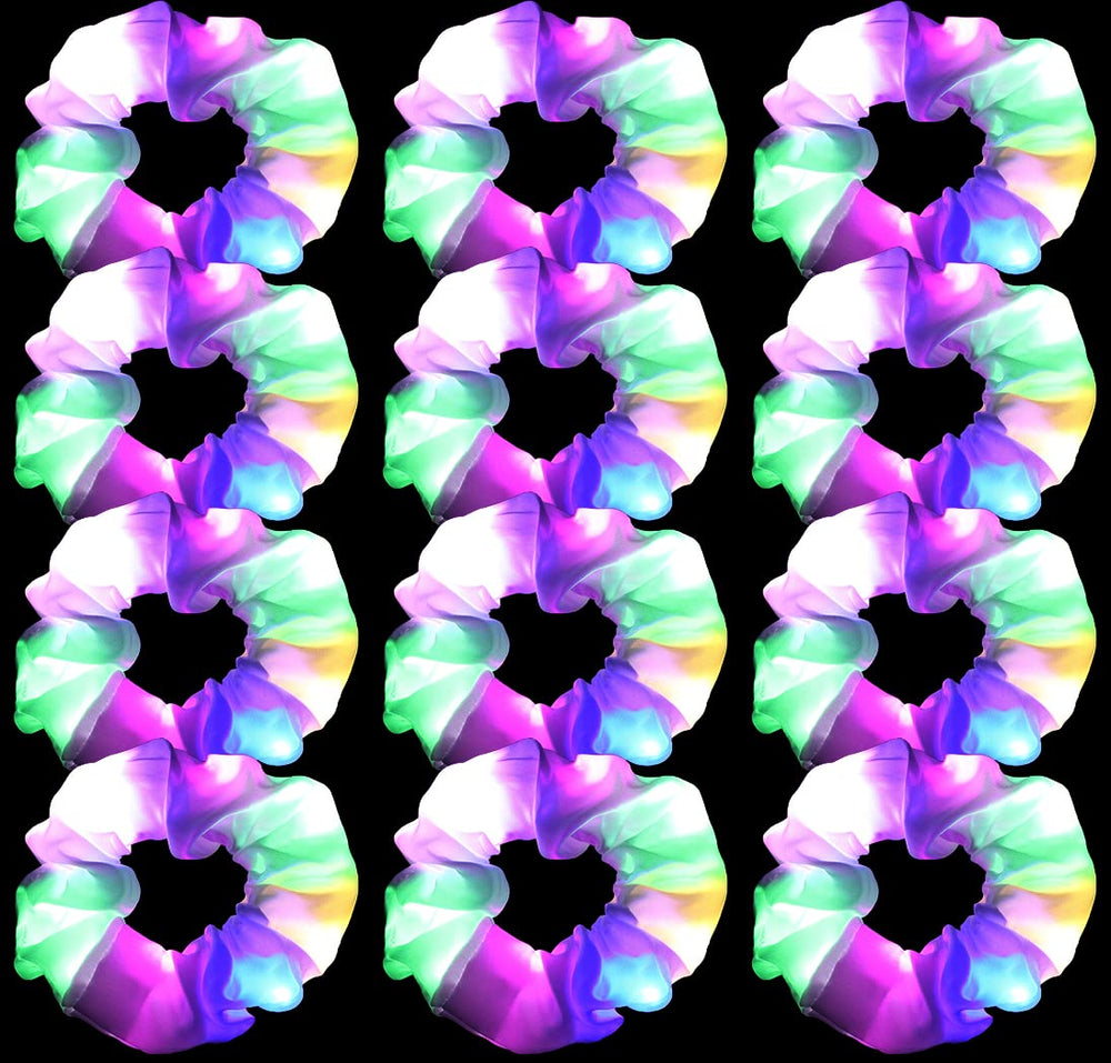 jeffan front view of 12-pack LED scrunchies showing packaging and glow benefit