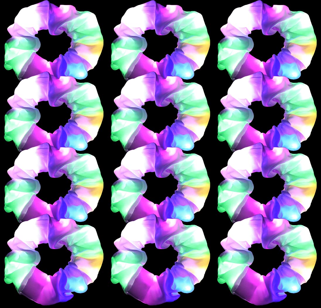 jeffan front view of 12-pack LED scrunchies showing packaging and glow benefit