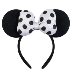Jeffan mouse ear headband front view showing bold polka dot bow and velvet ears for standout photos