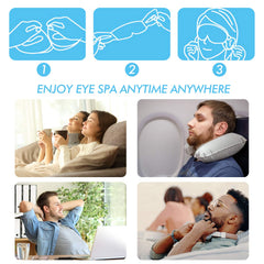 Traveler using Jekeno mask on airplane showing relaxed, refreshed eyes