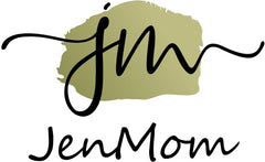 JenMom biodegradable label detail highlighting eco benefit