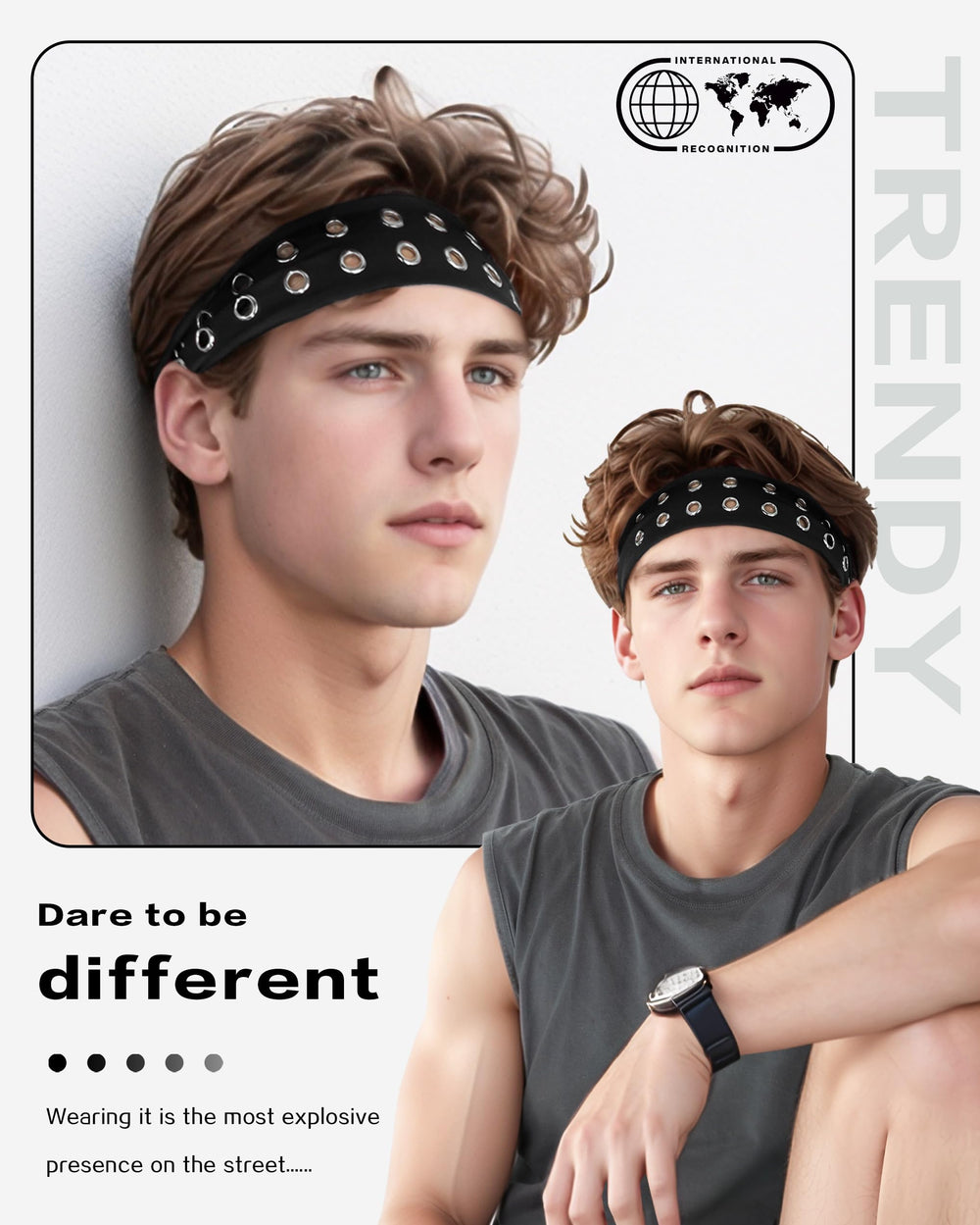JENSVOIR headband in use with street outfit shows edgy fashion benefit