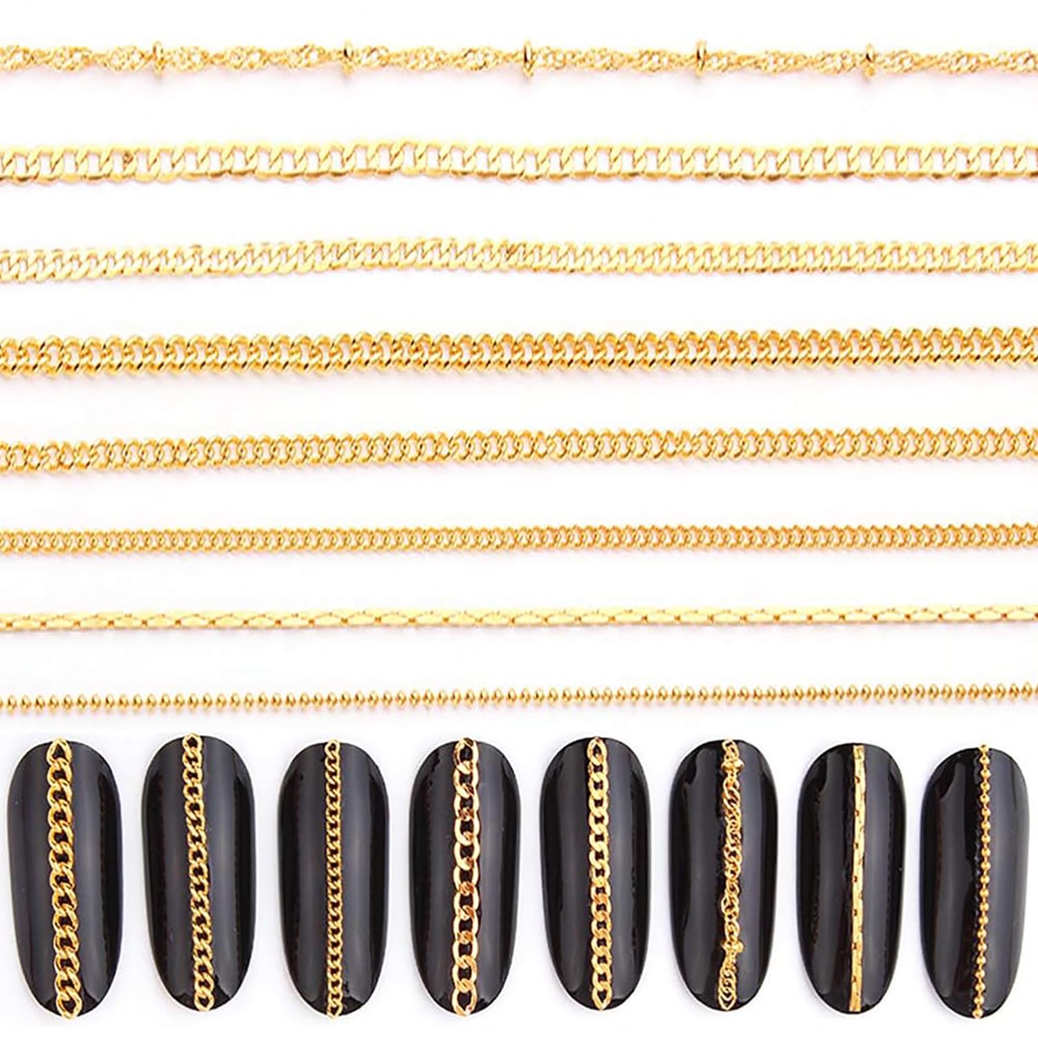 JERCLITY front packaging showing eight gold nail chain strips and convenience