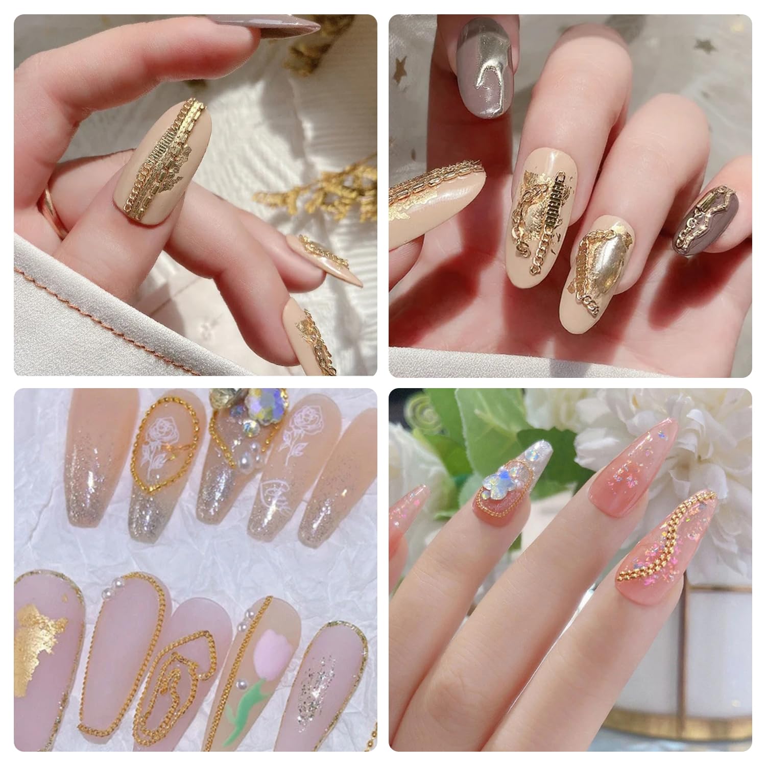 JERCLITY metal chain applied to press-on nail showing a polished result