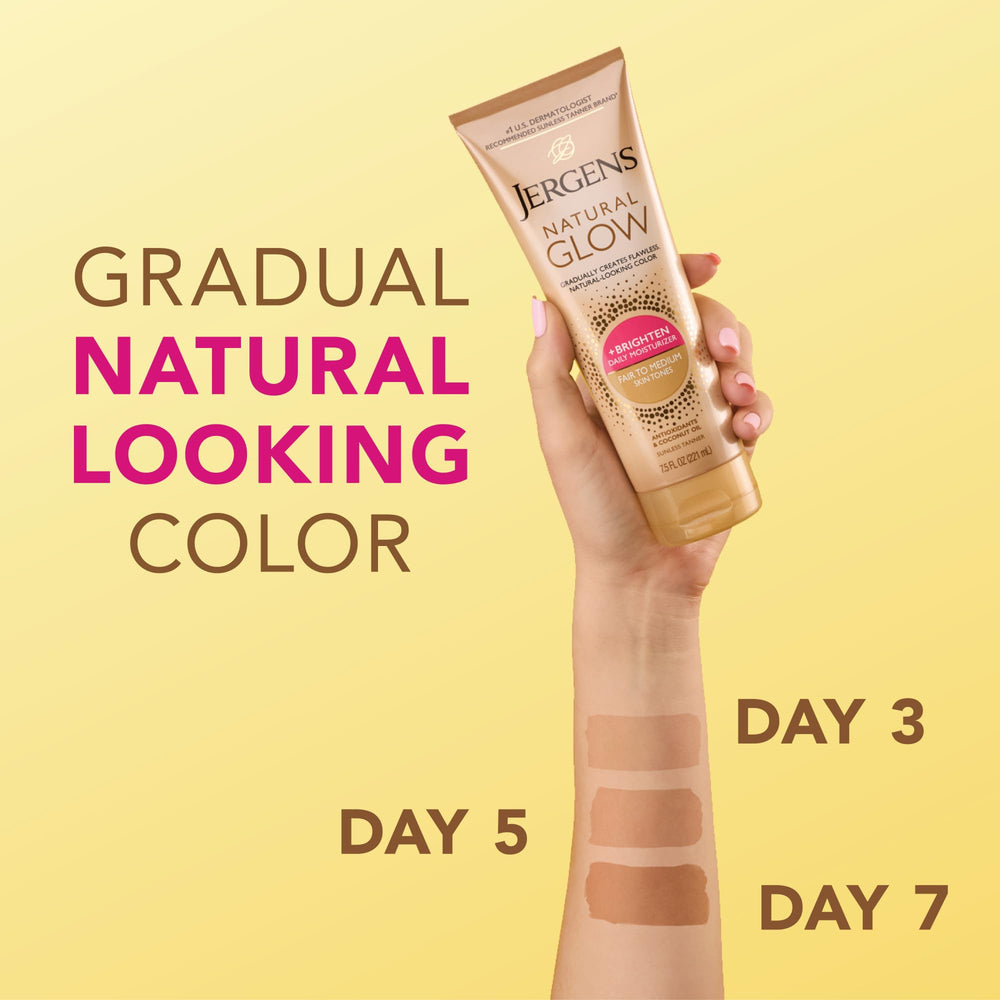 Jergens applying lotion on arm showing even coverage and natural finish