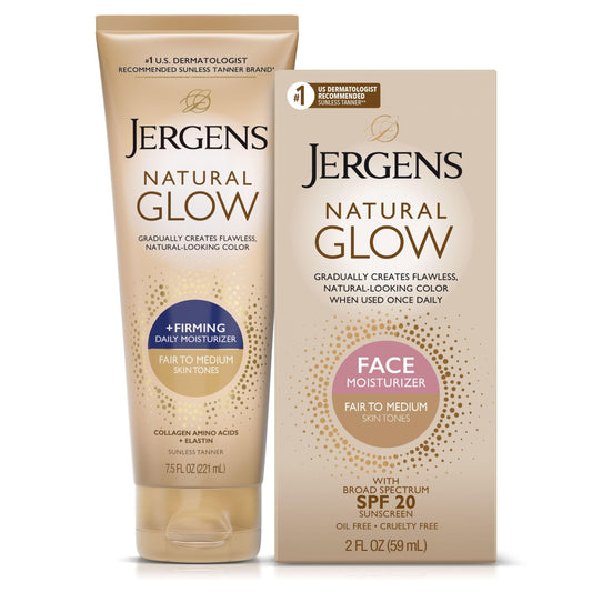 Jergens bundle front packaging shows both face SPF20 and firming body lotion offering convenience