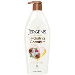 Jergens front packaging showing bottle and tropical scent for visible moisture