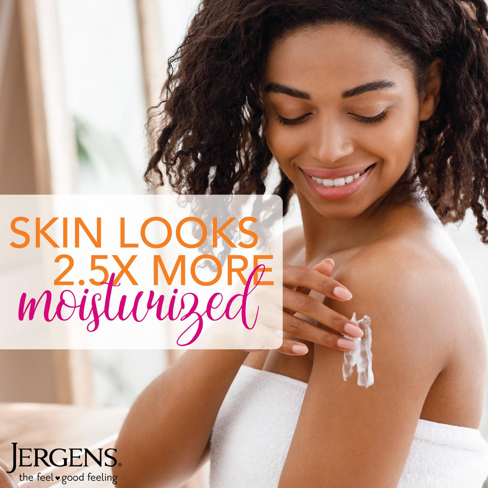 Jergens applied on hand close-up demonstrating smooth, non-greasy moisturized look