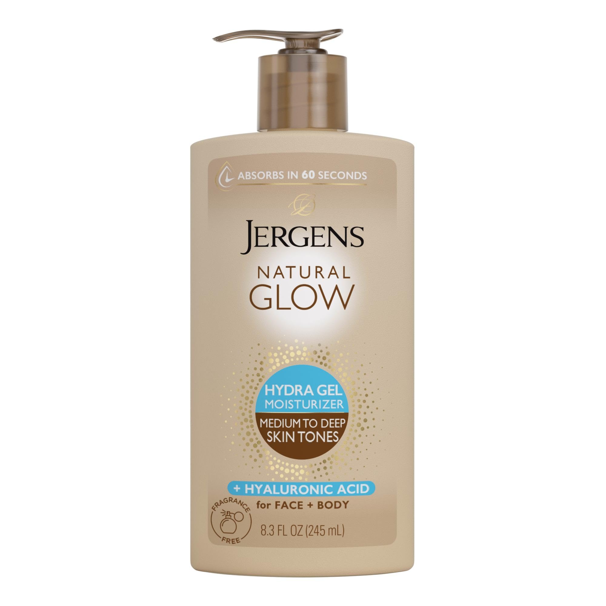 Jergens front packaging showing hydra gel moisturizer and gradual tan benefits