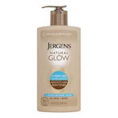 Jergens front packaging showing hydra gel moisturizer and gradual tan benefits