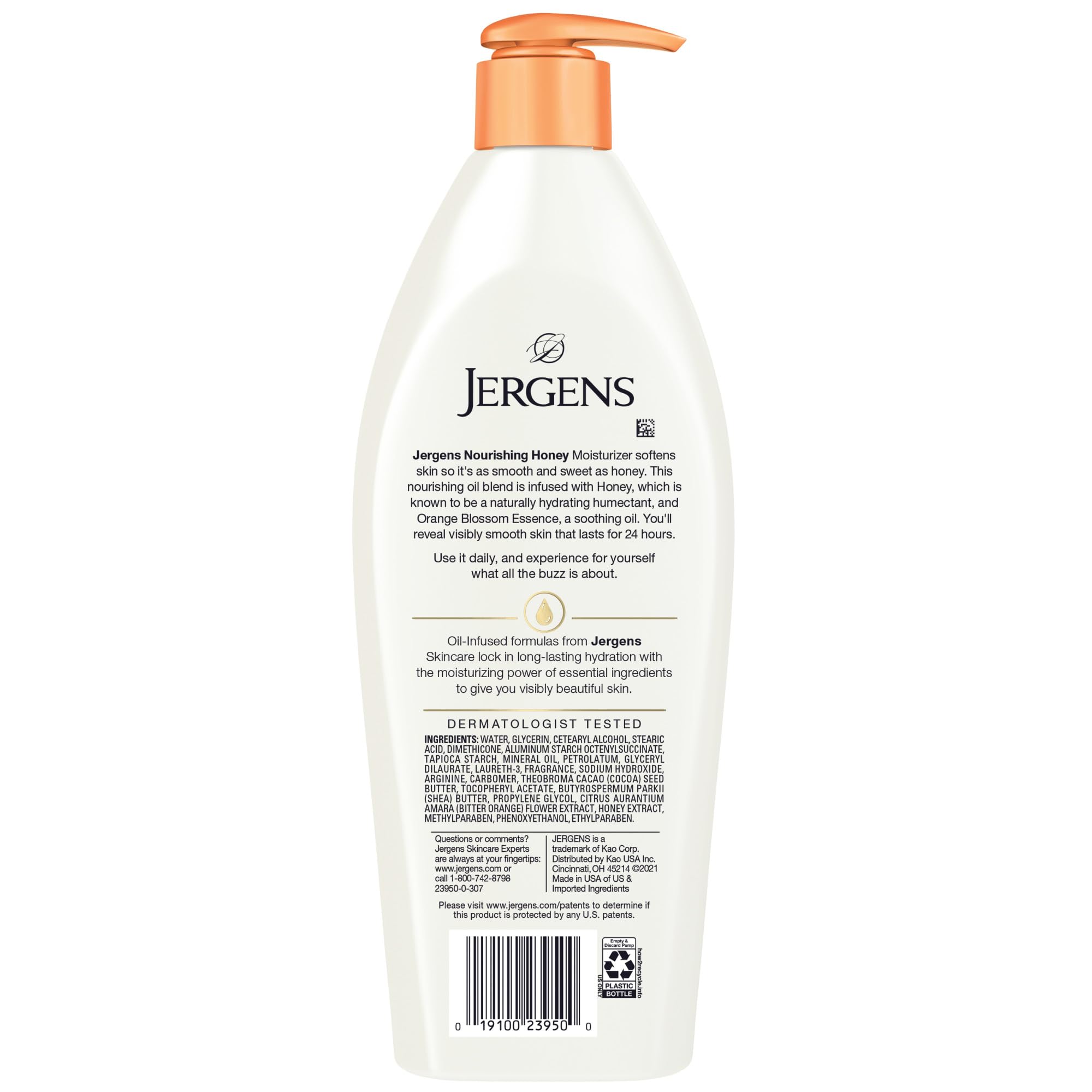Jergens bottle beside common items showing 16.8 oz scale benefit