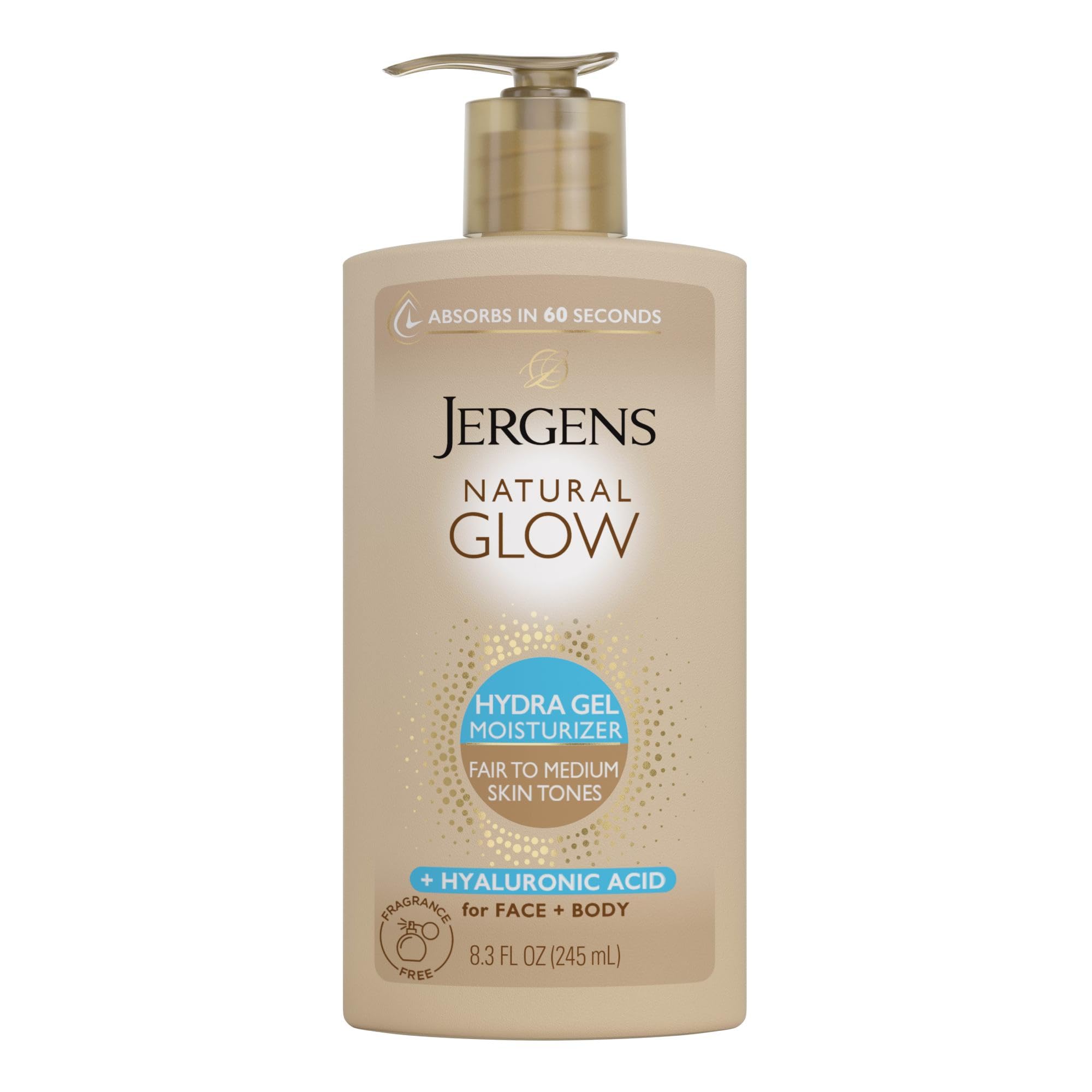 Jergens hydra gel front packaging showing bottle and branding benefits