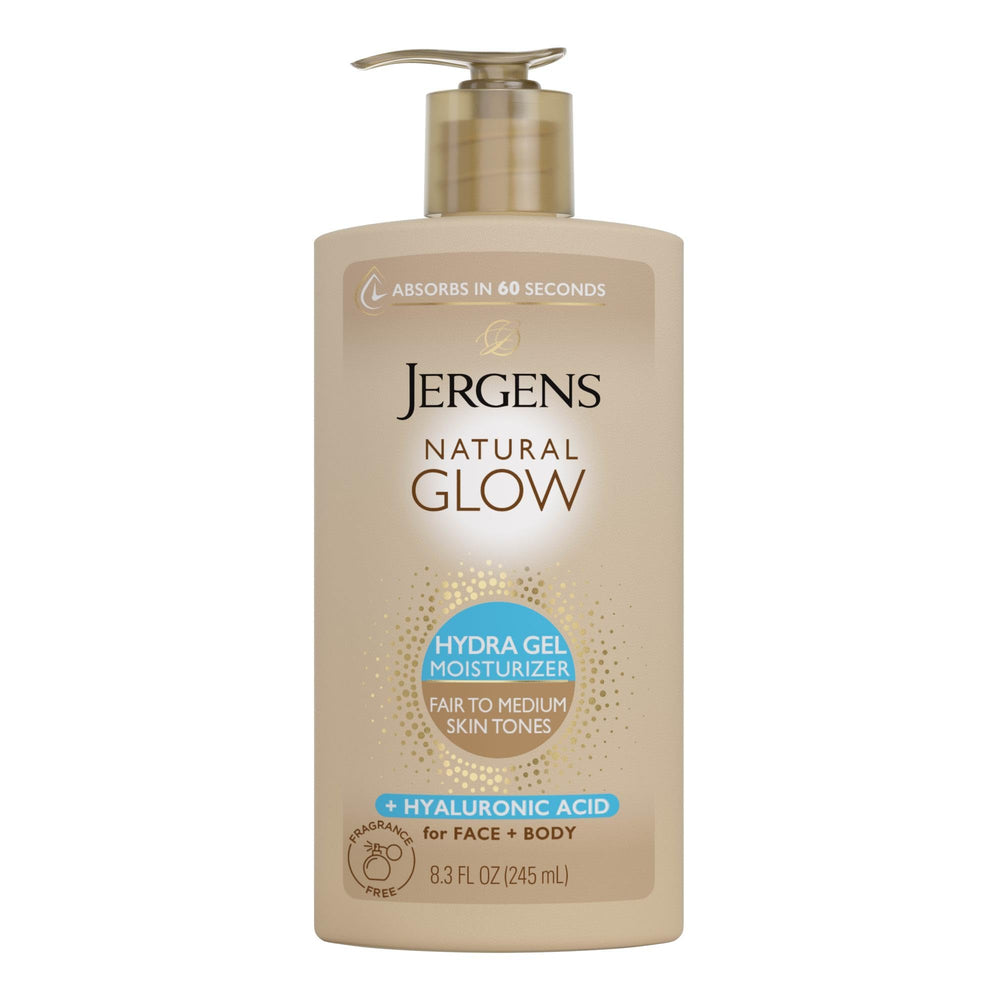Jergens hydra gel front packaging showing bottle and branding benefits