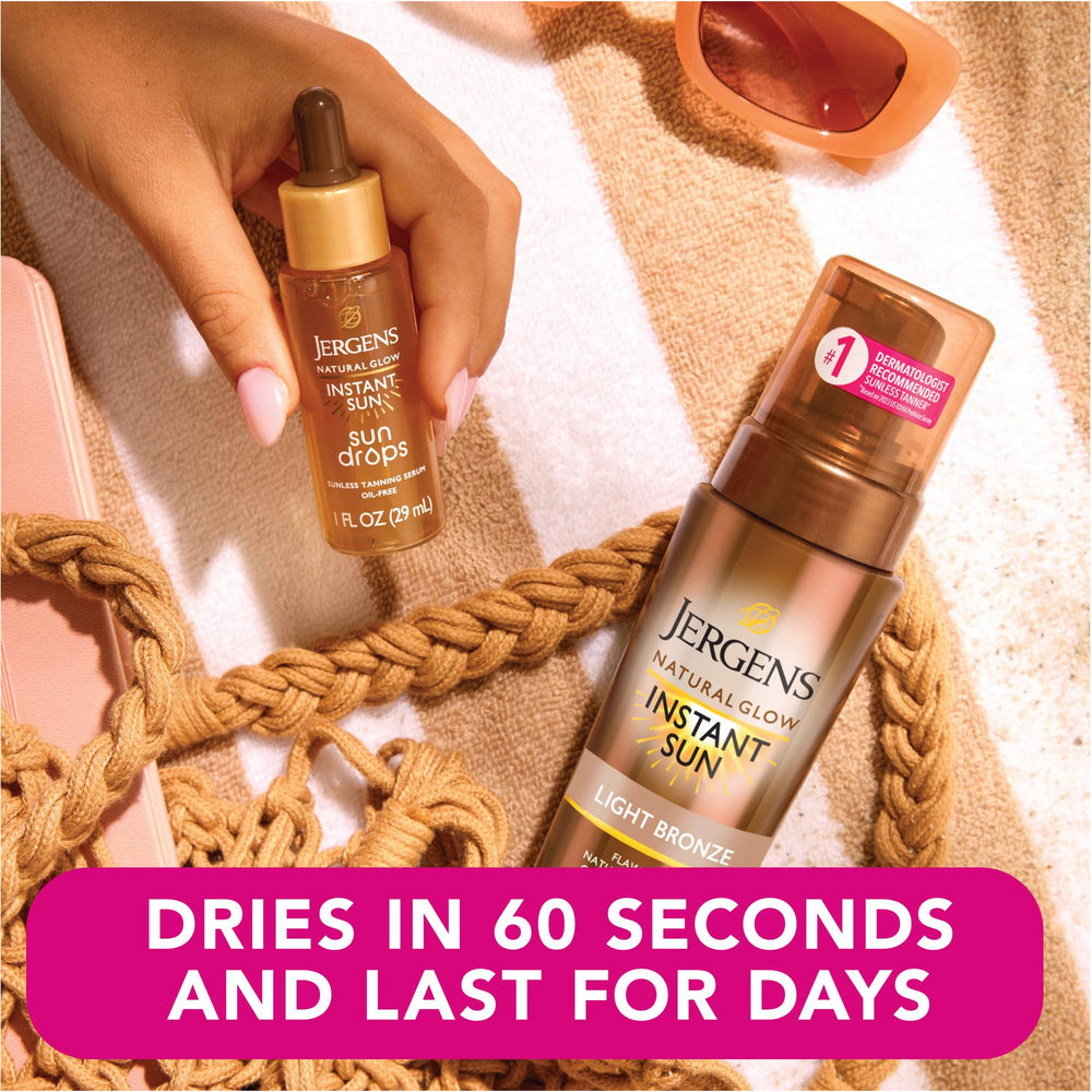 Jergens mousse drying on skin detail illustrating 60-second dry time