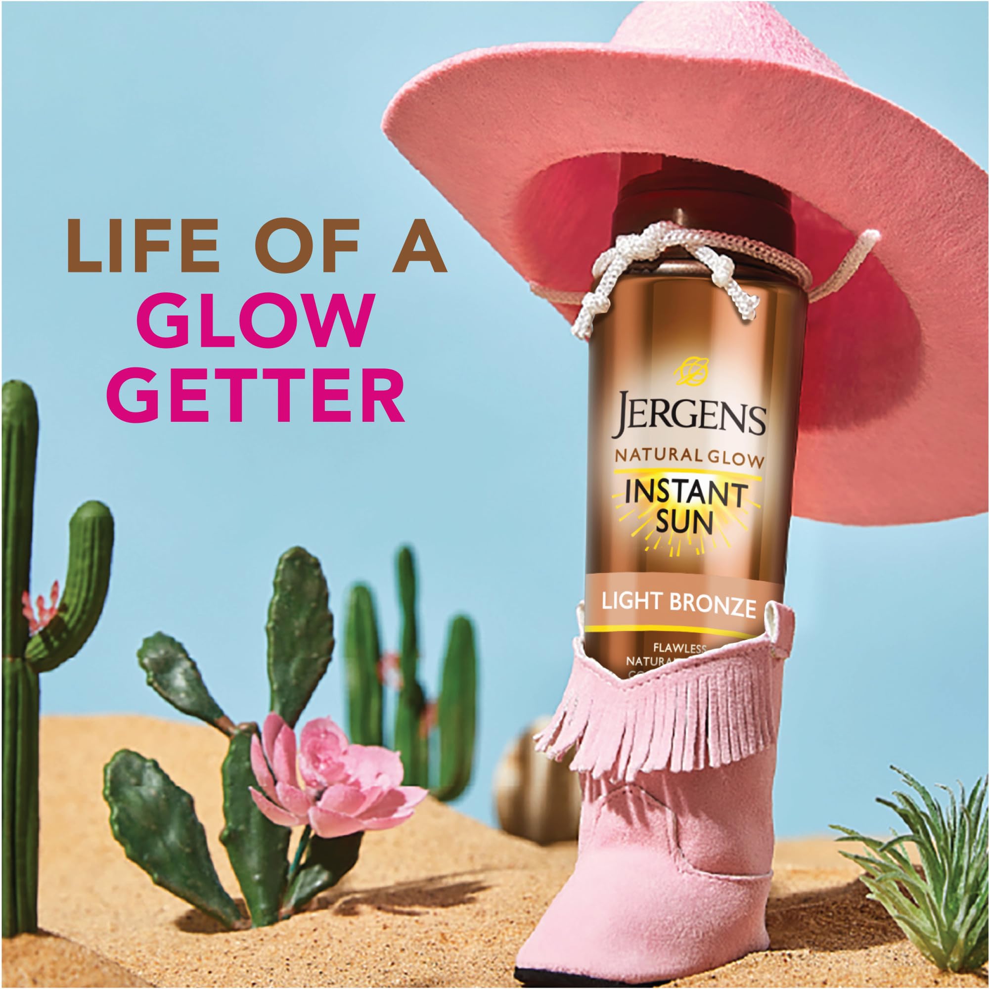 Jergens product label close-up highlighting buildable tanning formula